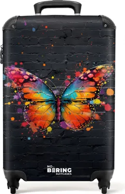 Obrázok produktu pre NoBoringSuitcases.com® Kufr Príručná batožina Kufr na kolieskach Malý cestovný kufor na 4 kolieskach - Graffiti motýľ s jasnými farbami - Kabínová veľkosť < 55x40x23 cm a 55x40x20 cm - Foto kufor - Kabínová batožina - Palubná batožinaPríručná batožina Kufrík 55x35x20 cm, 36L,