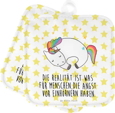 Produktbild von Mr. & Mrs. Panda Topfuntersetzer Einhorn Nacht - Weiß - Geschenk, topfhalter, Unicorn, Doppel Topflappen, Ruhe, Set, Träume, Freundin, Kochlappen, Menschen