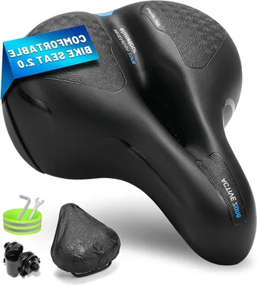 Image de Selle de vélo - Selle confortable, douce - Confortable pour le vélo - Amortissant les chocs - Mousse à mémoire de forme - 25 x 21 x 12 cm - Bleu