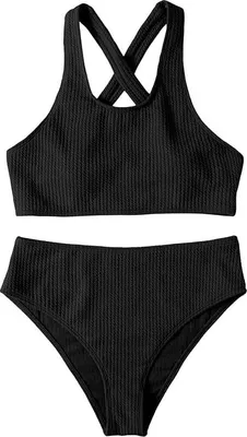 Produktbild von Damen-Bikini Zweiteiler mit Trägern Hohe Taille Schwarz XS