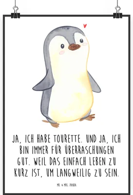 Produktbild von Mr. & Mrs. Panda Bild Pinguin Tourette DIN A0 - Weiß - Geschenk, Tics, wanddeko, Wandbild, Syndrom, Kunstdruck, Ticstörung, drucke, Neuro-psychiatrische Erkrankung