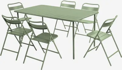 Produktbild von sweeek - Gartentisch aus Stahl + 6 Stühle - Grün