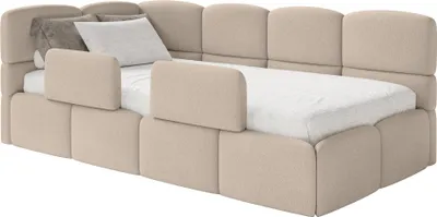 Produktbild von Selsey Cloudy – Kinderbett 120x200, Kopfteil links, Matratze & Bettkasten, Chenille Beige