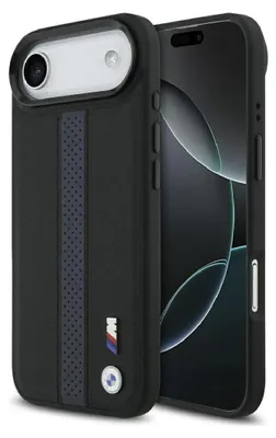 Produktbild von Case BMW MagSafe iPhone 17 Air Kunstleder schwarz blau Logo Metall