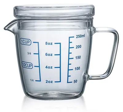 Image de Verre doseur de 250 ml avec couvercle, résistant à la chaleur, adapté au micro-ondes