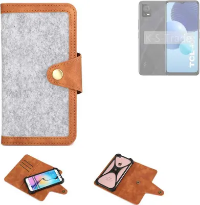 Produktbild von K-S-Trade Handyhülle kompatibel mit TCL 406 Schutzhülle Filz-Hülle Kunst-Leder hellgrau braun (1x)