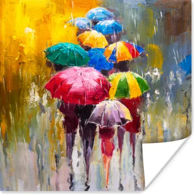 Produktbild von MuchoWow® Poster Gemälde - Regenschirm - Öl 75x75 cm - Wand Dekoration