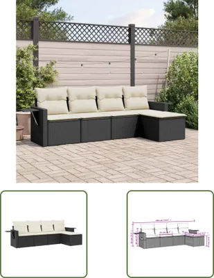 Produktbild von The Living Store 5-tlg. Garten-Sofagarnitur mit Kissen Schwarz Poly Rattan