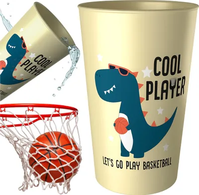 Image de 250 ml Tasse pour enfants pour l'école ou le jardin d'enfants en plastique Dinosaure Beige