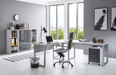 Produktbild von Büromöbel-Set TABOR PRO 2 in lichtgrau / anthrazit Hochglanz, Arbeitszimmer Komplett-Set