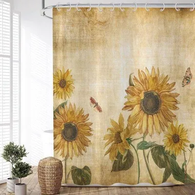 Produktbild von Famanu Duschvorhang Vintage Blumen 180 x 180 cm - Wasserfest und Waschbar
