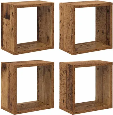 Produktbild von vidaXL Wandregale mit Regal Wandmontiert 4 pcs Altholz Holzwerkstoff