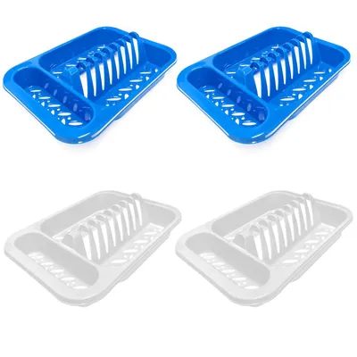 Produktbild von 4er Set Abtropfgitter Weiß & Blau Abtropfgestell Geschirr Abtropfkorb Spülablage Geschirrständer Abtropfhalter Geschirrablage