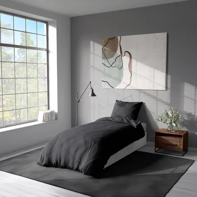 Produktbild von Renforcé Bettwäsche 135x200 cm + Kissenbezug 80x80 cm – Atmungsaktiv, Hautfreundlich & Pflegeleicht – 100% Baumwolle – Hochwertiges Bettbezug & Kissenbezug Set - Schwarz