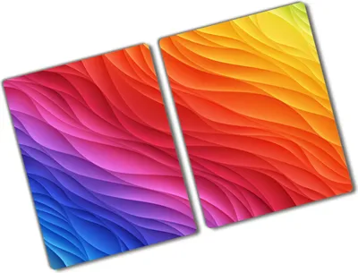 Produktbild von Tulup Glas Herdabdeckplatte - 2x40x52 cm - Glaskeramikkochfeld-Abdeckung Spritzschutz Glasabdeckplatte Kochplattenabdeckung und Schneidebrett - Zweiteilig - Kunst: modern & klassisch - Bunte Wellen - Mehrfarbig
