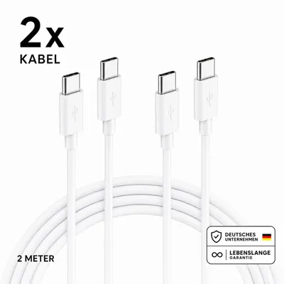 Produktbild von USB-C Schnellladekabel 1M/2M - USB-A zu USB-C oder Typ-C zu Typ-C – Typ-C zu Typ-C 2 Meter / 2 Stück