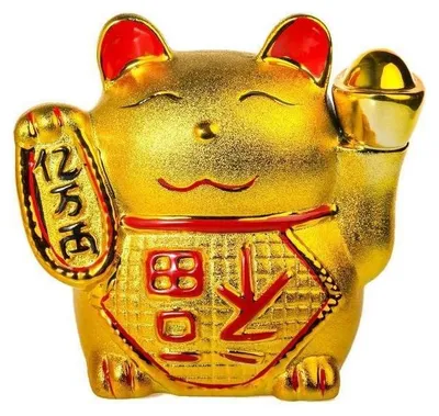 Maneki Neko Glückskatze aus Porzellan, Gold, 15,5 cm