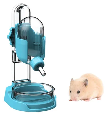 Immagine prodotto di Borraccia per criceti con supporto, capacità 100 ml, distributore d'acqua, ciotola per cibo, colore blu