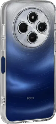 A clear, professional shot of a transparent phone case with a blue gradient design on the back.