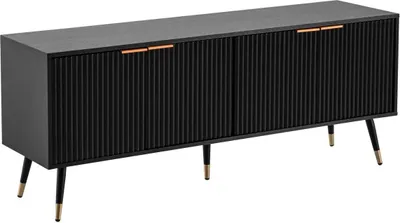 Produktbild von Lowboard Schwarz mit Eiche-Nachbildung 150x60x39 cm TV-Kommode Modern, Design TV-Schrank Hoch, Fernsehtisch Fernsehschrank mit Türen, Fernsehkommode Wohnzimmer