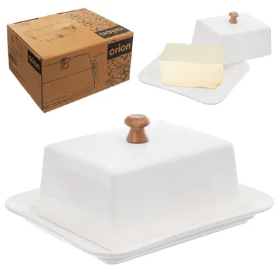Produktbild von Orion Butterdose | Butter-Behälter | Butterschale aus Porzellan weiß mit Glocke