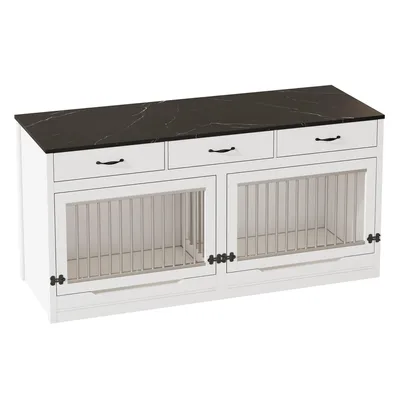 Produktbild von XXL Hundekäfig Möbel 2 Hunde Holz Metall mit Schubladen Trennwand, 164×60×81cm, Schwarz