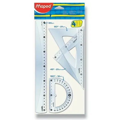 Obrázek produktu pro Maped Creativ 242830, Úhloměr, Ruler, Trojúhelník, 4 kusů, Průhledná, Plast, 45° & 60°, Půlkruh