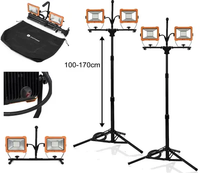 Produktbild von 2Stk LED 2fach Baustrahler 60W mit Stativ - Arbeitsscheinwerfer Arbeitsleuchten