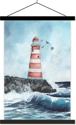 Produktbild von MuchoWow® Textilposter Leuchtturm - Golf - Meer 40x60 cm mit schwarzem Rahmen - Wanddekorationen