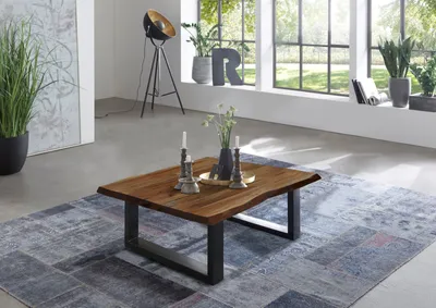 Produktbild von Couchtisch Baumkante massiv Akazie nussbaum 90 x 90 schwarz NOAH