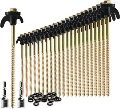 Productafbeelding van Tentharingen Staal - Grondpennen Schroefdraad - Kamperen Outdoor - Met Touwhouder - 20.5 cm - Goud Zwart