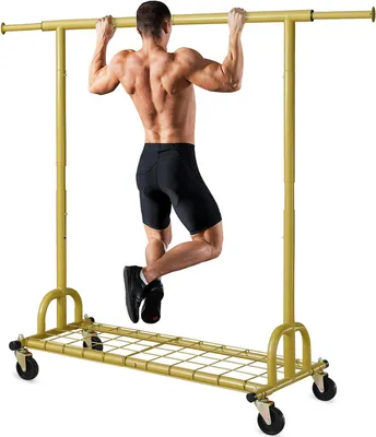 Image de Porte-vêtements avec étagères, capacité de 200 kg, portant à vêtements sur roulettes, couleur or