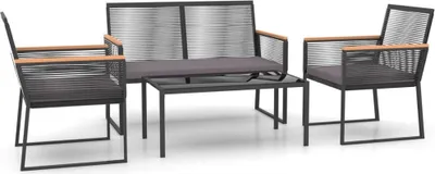 Produktbild von vidaXL 4-tlg. Garten-Lounge-Set mit Kissen Schwarz Stahl