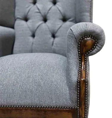Obrázok produktu pre Krídlo Chesterfield kreslo gauč 1 sedadlo sivá látka textil nová