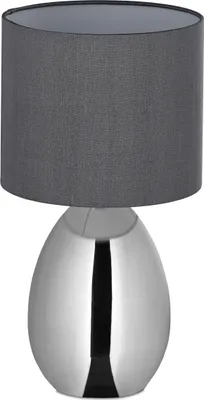 Image de Lampe de chevet Relaxdays àtactile, lampe de table moderne, culot E14, lampe de table avec abat-jour en tissu, H x P 34,5 x 18 cm, argent/gris