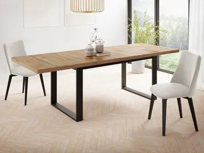 Produktbild von Ausziehbarer Rechteckiger Esstisch im Loft-Stil mit Schwarzen Metallbeinen – Industrieller Tisch für Wohnzimmer – Ausziehbar von 160 cm auf 240 cm – Poland – Wotan Eiche