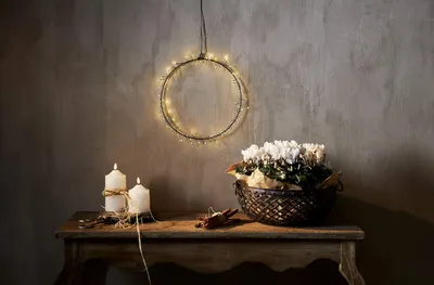 LED-Kranz, verlicht, Metall, Ø 30 cm, 80 warmweiße LEDs, Batterie