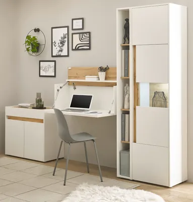 Produktbild von Büromöbel Set Center in weiß und Wotan Eiche Aktenschrank, Sekretär, Vitrine