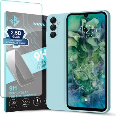 Produktbild von Hülle für Samsung Galaxy A13 5G mit 9H Displayglas Displayschutz Case Cover Bumper Smartphone Softgrip Schutzhülle Farbe: Hellblau