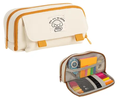Imagen del producto de Estuche con tres compartimentos, de 21 x 11 x 8 cm, color blanco, para la escuela