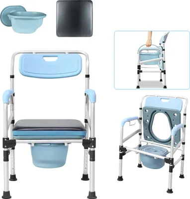 Image de TWOLIIN Chaise de toilette Réglable en hauteur Chaise de toilette Chaise de nuit Douche antidérapante avec seau de toilette pour personne handicapée, personne âgée