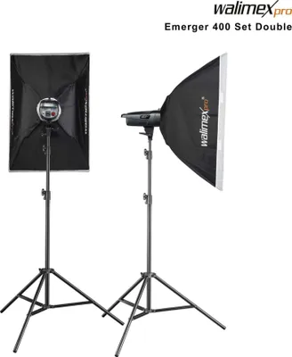 Image de Walimex pro Emerger 400 Set Double – Flash studio 400 Ws, récepteur 2,4 GHz, recharge rapide, lumière LED, 16 canaux, portable