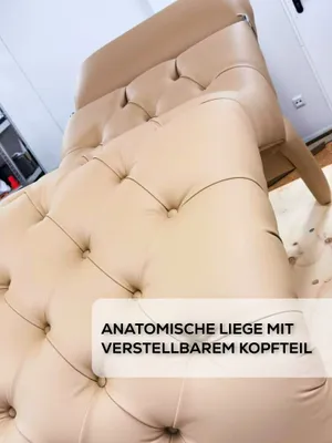 Produktbild von Handgefertigte Sessel - Relaxliege mit verstellbarem Kopfteil, 175x70x65, Velvet Ergonomisch Chaiselongue (Sofa, Liege), Holzrahmen, beige
