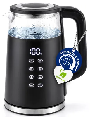 Glaskocher 1,7 l, 2200 W, Temperaturwahl 70-100 °C, Touch-Display