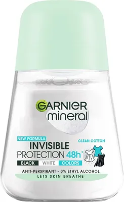 Produktbild von Garnier Mineral Roll-on Deodorant 48h Clean Baumwolle- Schwarz, Weiß,50ml