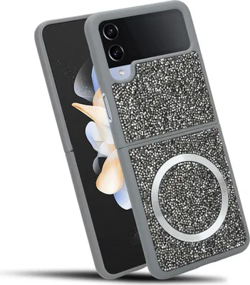 Produktbild von Cadorabo Hülle für Samsung Galaxy Z FLIP 4 Hülle Glitzer kompatibel mit MagSafe in GRAU magnetische Handyhülle Sparkle Diamond für Samsung Galaxy Z FLIP 4 stoßfeste Diamant Crystal Schutzhülle mit Magnetkraft