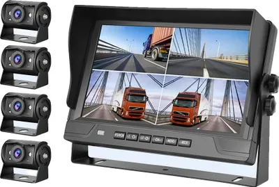 Obrázok produktu pre Kamerový systém pre cúvanie nákladných vozidiel, 9-palcový displej, rozlíšenie 1080P, napájanie 12V-24V, rozdelenie obrazovky, podpora 4 kamier