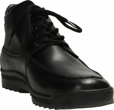 A studio shot of a black leather boot.