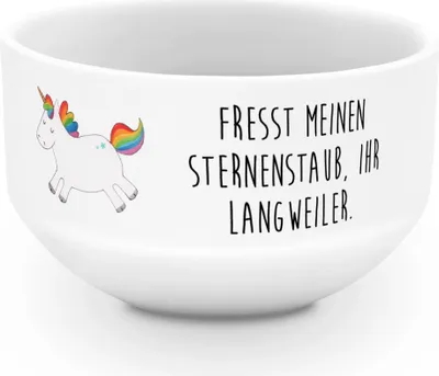Produktbild von Mr. & Mrs. Panda Schüssel Einhorn Happy - Weiß - Geschenk, Einhörner, Snackschale, Müslischüssel, Spannend, schale, reisschüssel, porzellanschüssel, Lebensfreude, Freude
