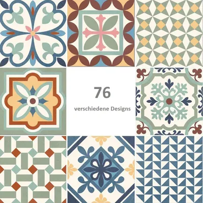 A collage of different tile designs, with a central text overlay indicating the number of designs.